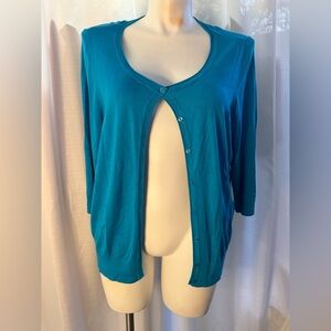 Sejour Teal Button‎ Front Cardigan 2X Plus Size Lightweight Knit Sweater